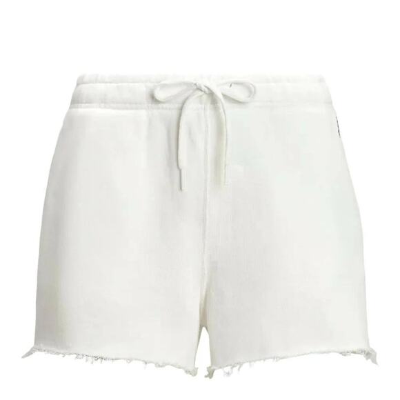 Polo Ralph Lauren White Cotton French Terry Drawstring Frayed Hem Shorts Size M - Picture 5 of 5